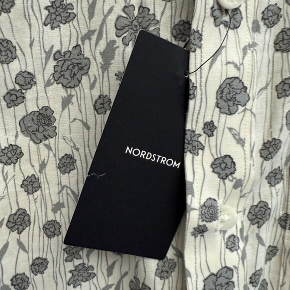 NWT Nordstrom Trim Fit Floral Print Button Down Shirt Mens Small White Gray - Picture 4 of 8